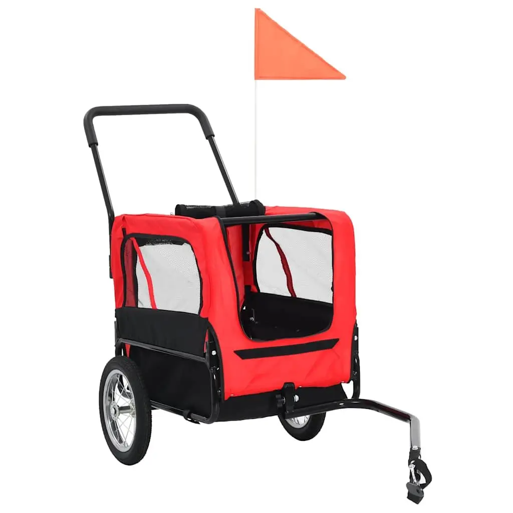 Pet Bike Trailer Jogging Stroller Steel Oxford 2-in-1 Red Black