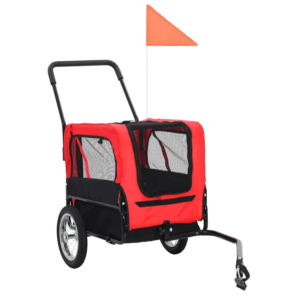 Pet Bike Trailer Jogging Stroller Steel Oxford 2-in-1 Red Black