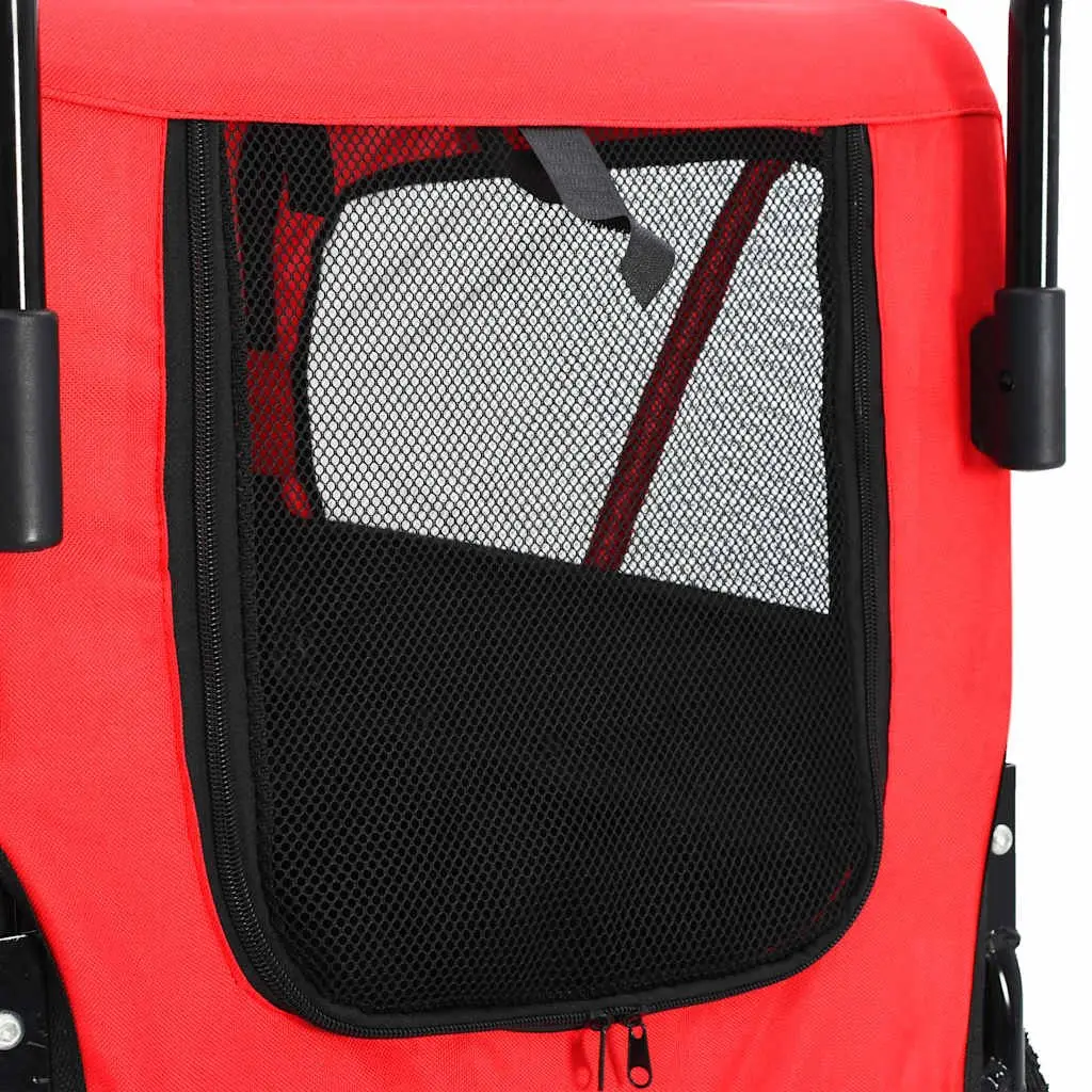 Pet Bike Trailer Jogging Stroller Steel Oxford 2-in-1 Red Black