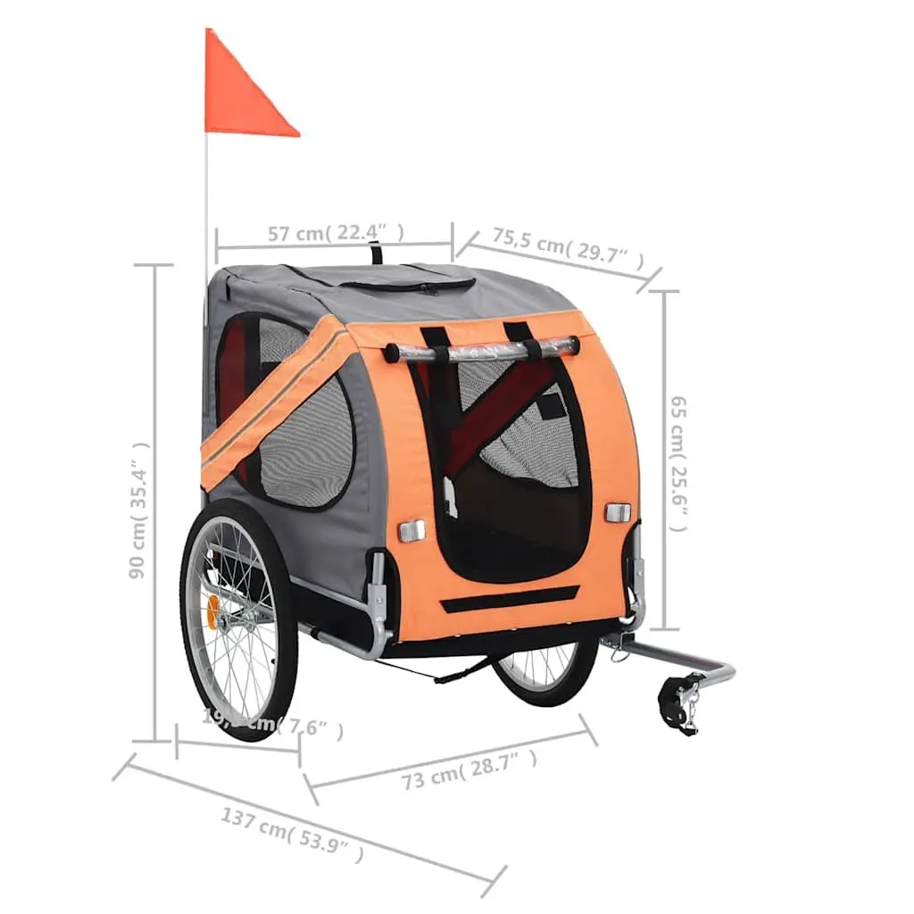 Pet Bike Trailer Steel Frame Oxford Fabric Foldable Grey