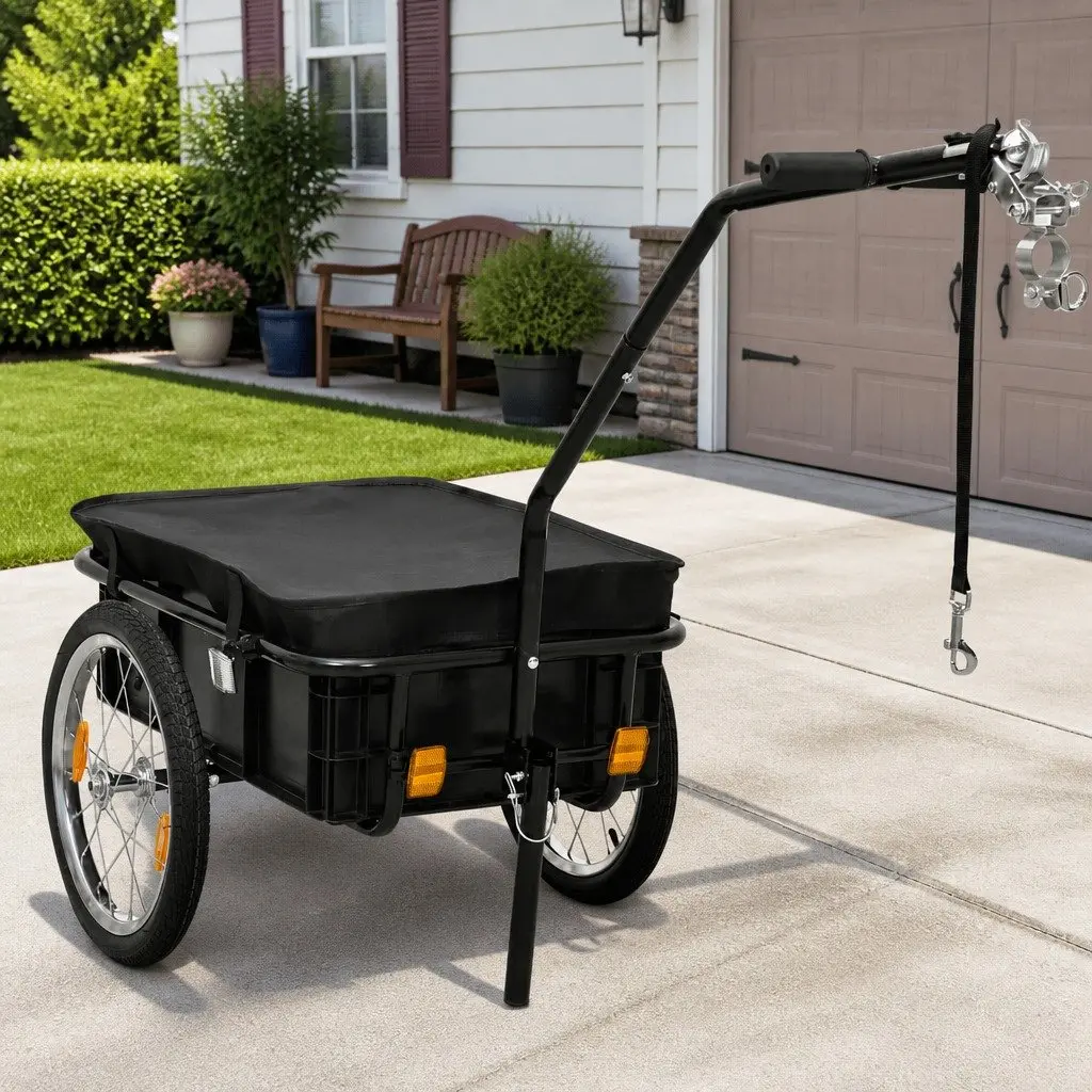Bike Trailer Hand Wagon Steel Frame Transport Crate 155x60x83cm Black Cargo