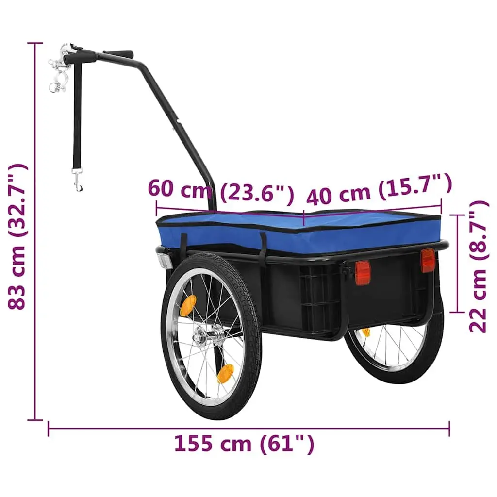 Bike Hand Wagon Trailer 155x60x83cm Steel Frame Black Cargo Transport Cycling