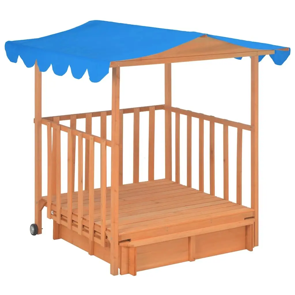 Kids Playhouse Fir Wood Blue UV50 Protection with Sandbox Garden Outdoor