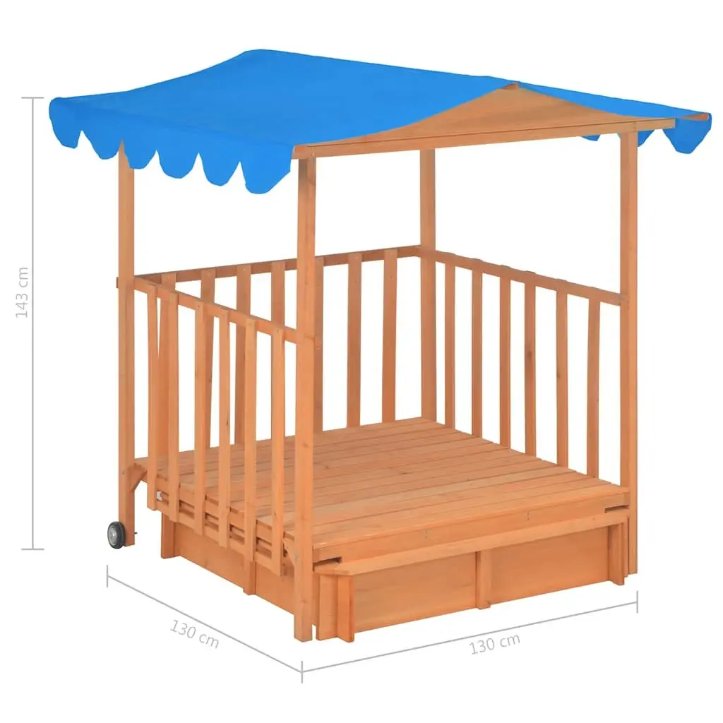 Kids Playhouse Fir Wood Blue UV50 Protection with Sandbox Garden Outdoor
