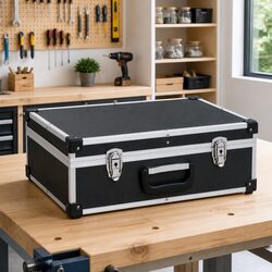 Tool Suitcase 46x33x16 cm Black Aluminium Lockable Storage Case with Handle