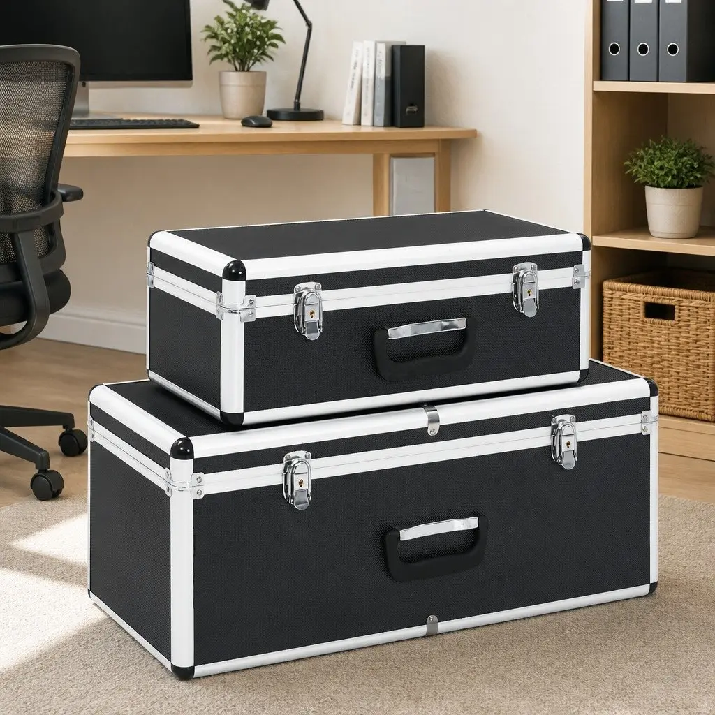 Storage Cases Wood ABS Aluminium 2 Piece Black Portable Tool Equipment Transport Carrying Handle