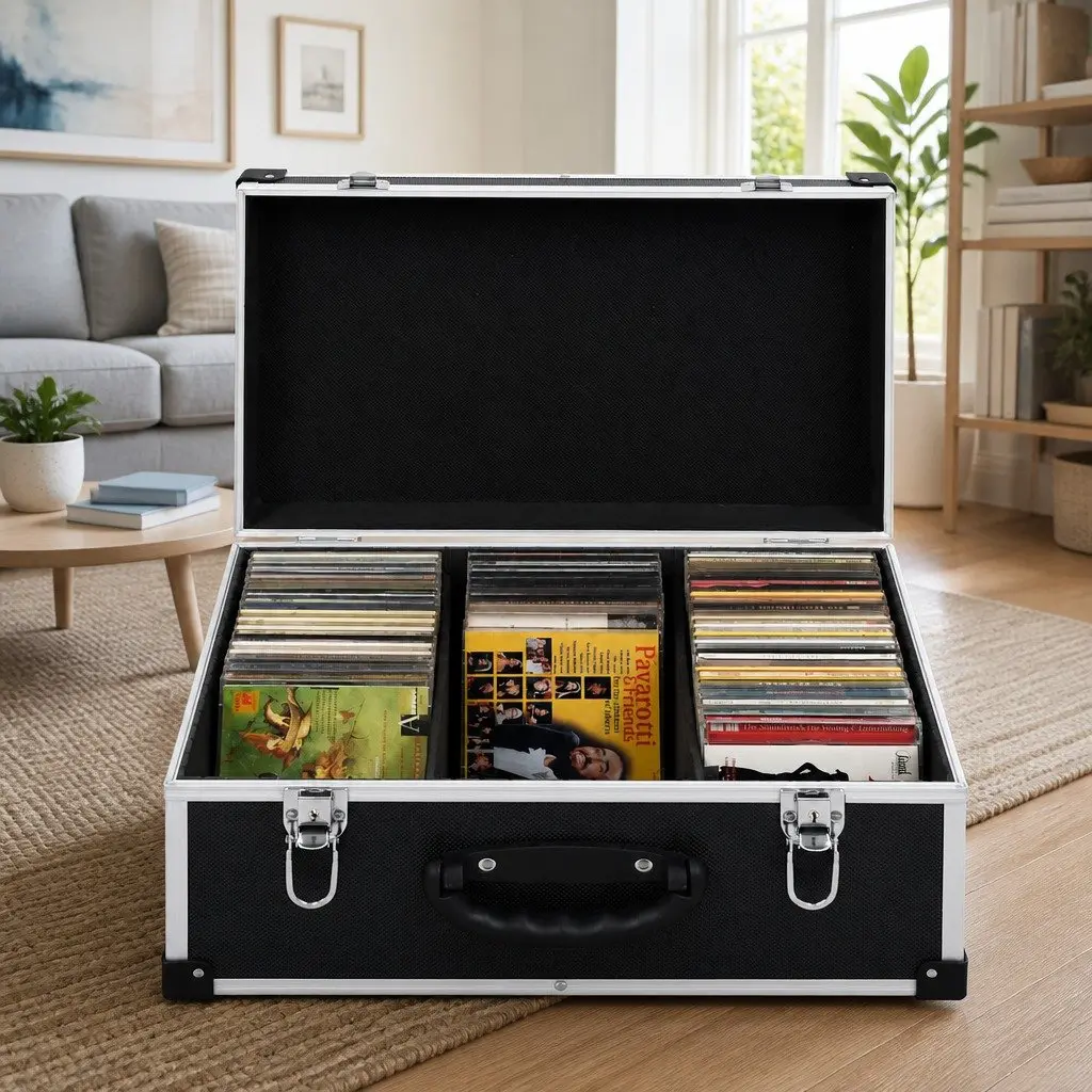 CD Case Wood with ABS Layer and Aluminium Trim for 60 CDs Black