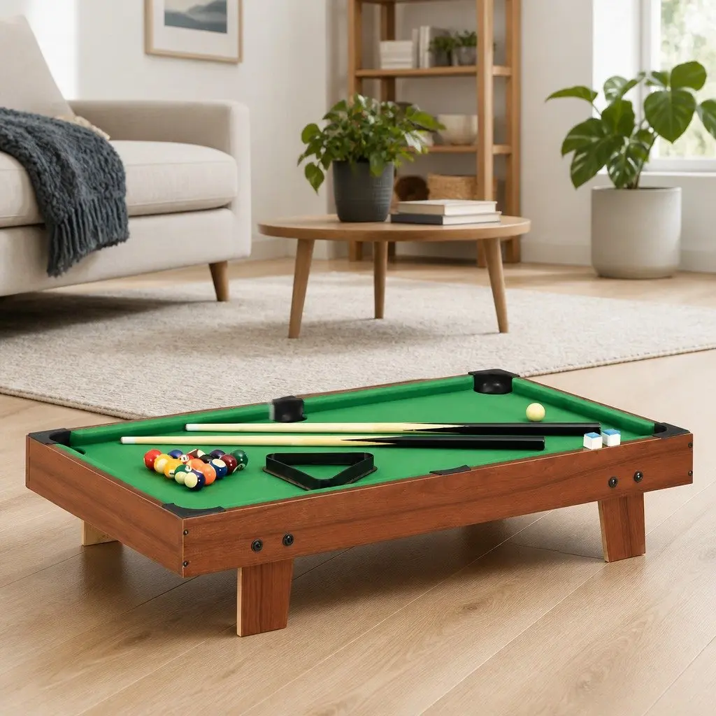 Mini Pool Table MDF Board 92x52x19cm Portable Billiards Game Tabletop Brown Green