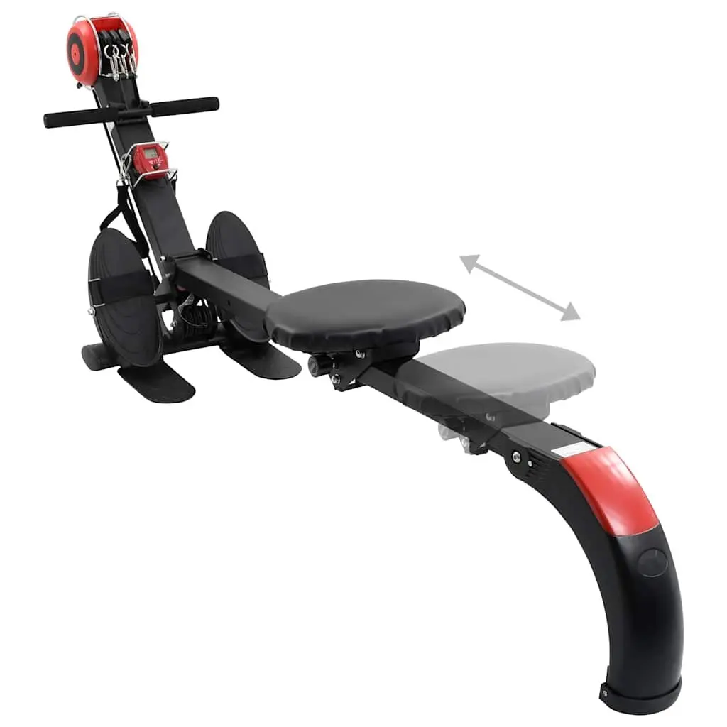 Folding Rowing Machine Steel Adjustable Resistance Black