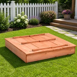 Wooden Sandbox for Gardens 95x90x15cm with Benches