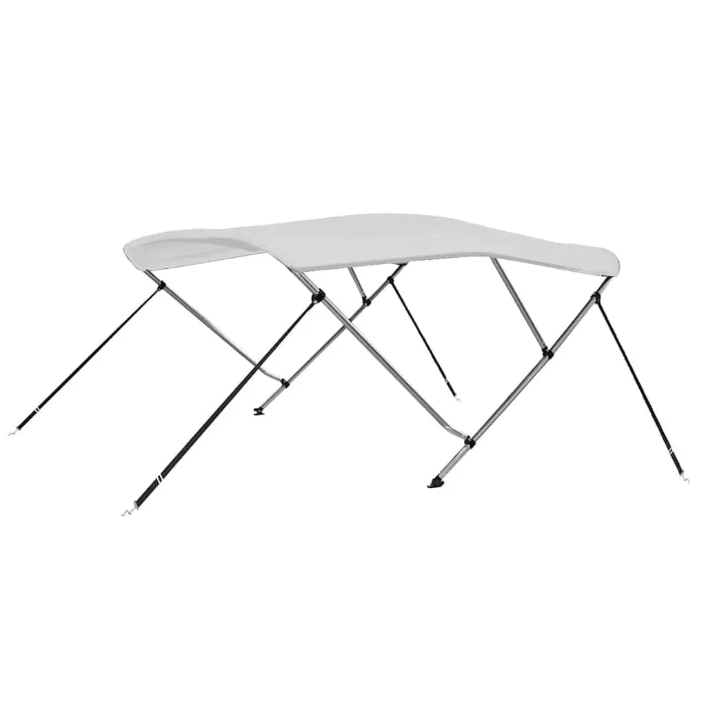 Boat Bimini Top 3 Bow Canopy Adjustable Width 185 to 198 cm White Polyester with PU Coating Marine Protection