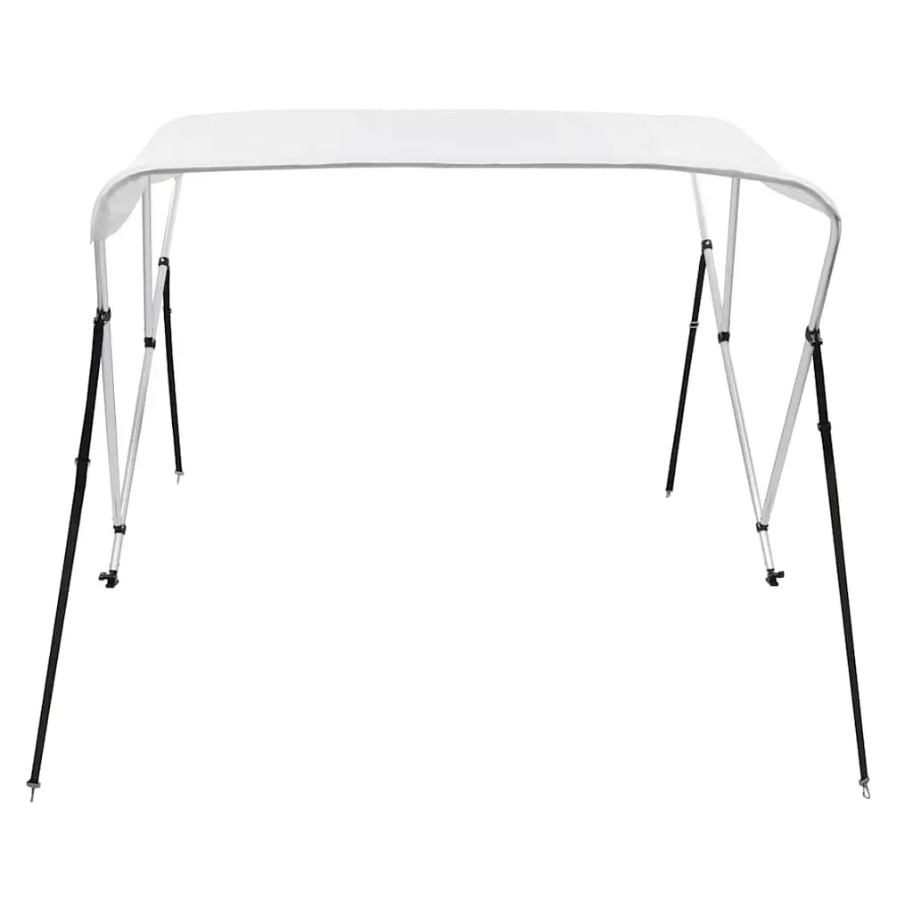 Boat Bimini Top 3 Bow Canopy Adjustable Width 185 to 198 cm White Polyester with PU Coating Marine Protection