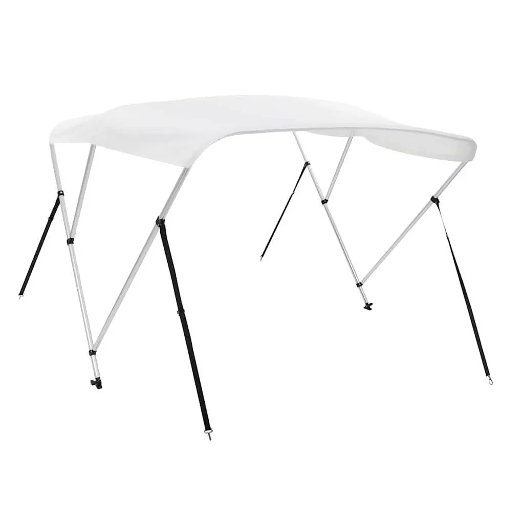 Boat Bimini Top 3 Bow Canopy Adjustable Width 185 to 198 cm White Polyester with PU Coating Marine Protection