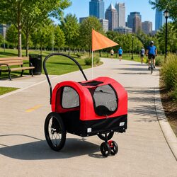 2-in-1 Pet Bike Trailer Jogging Stroller Dog Cart Red Black Conversion