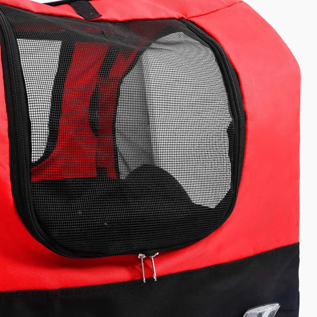 2in1DogCartPetBikeTrailerJoggingStrollerRedBlackDurableSteelFrameOxfordFabricMeshWindowsSwivelWheelSuspensionSystem