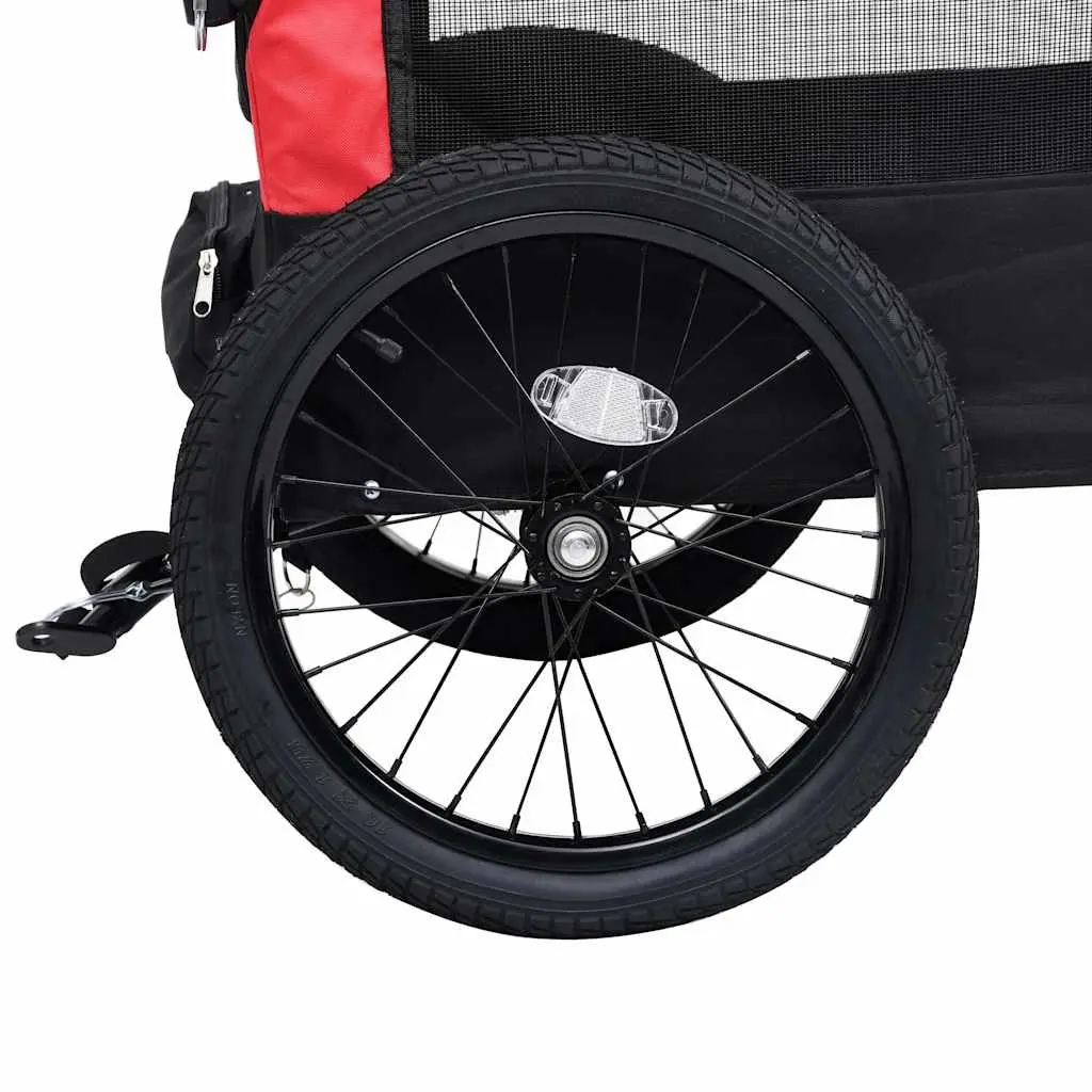 2in1DogCartPetBikeTrailerJoggingStrollerRedBlackDurableSteelFrameOxfordFabricMeshWindowsSwivelWheelSuspensionSystem