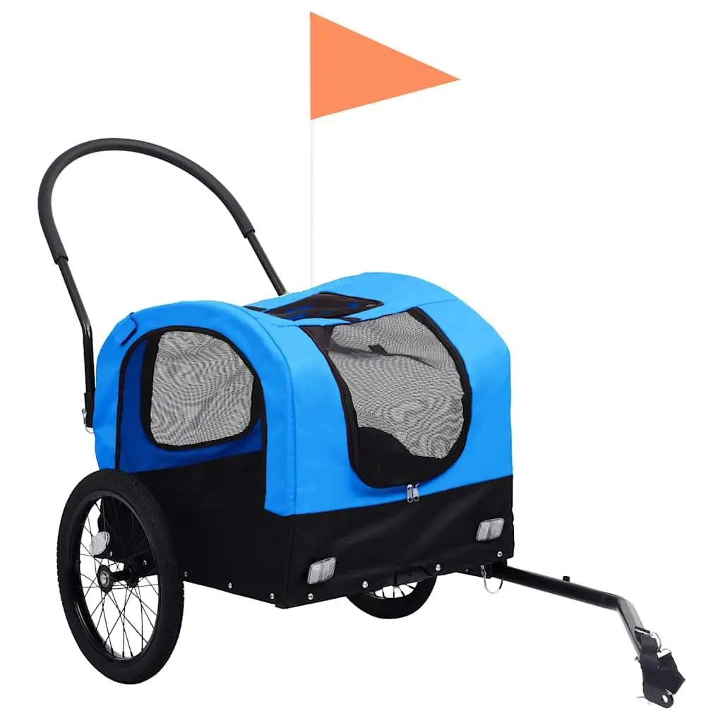 Pet Bike Trailer Jogging Stroller Blue Black 2 in 1 Steel Oxford Construction