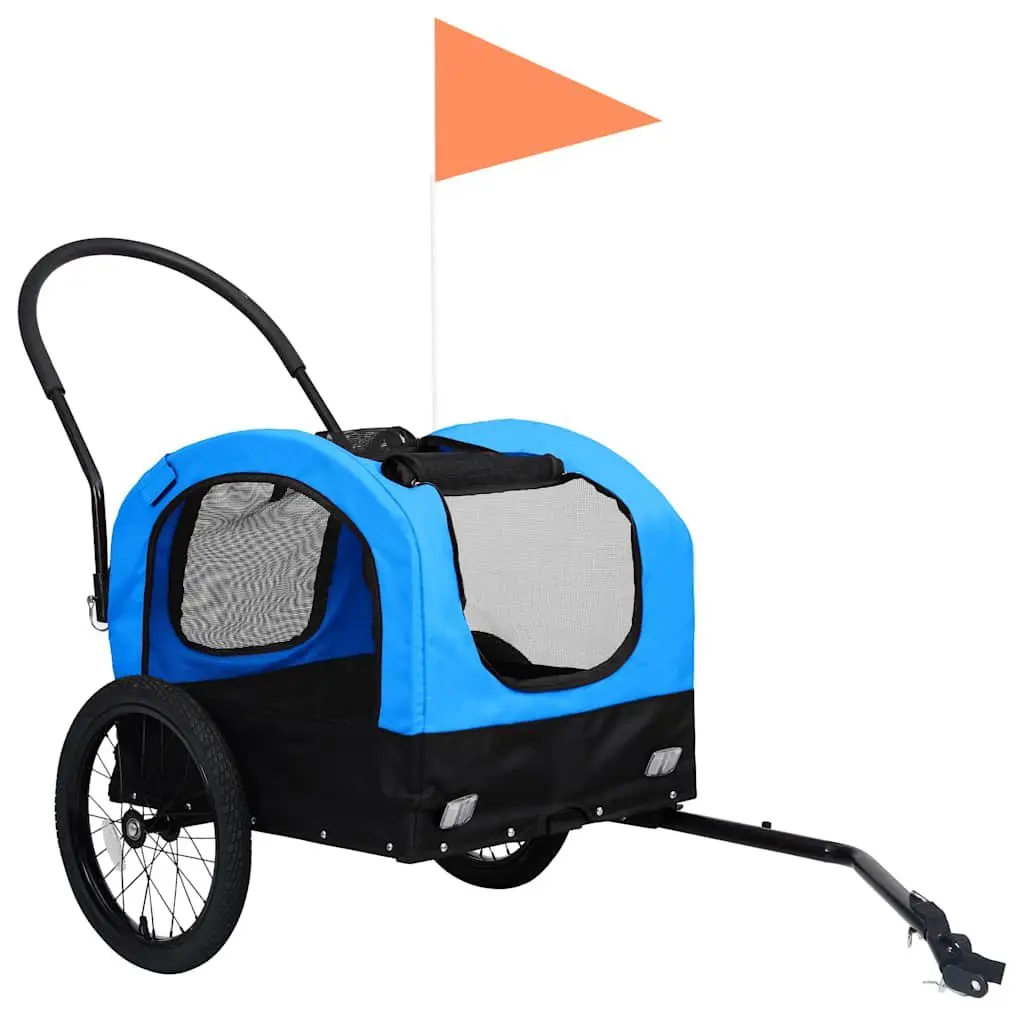 Pet Bike Trailer Jogging Stroller Blue Black 2 in 1 Steel Oxford Construction
