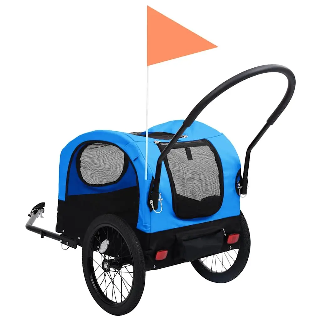 Pet Bike Trailer Jogging Stroller Blue Black 2 in 1 Steel Oxford Construction