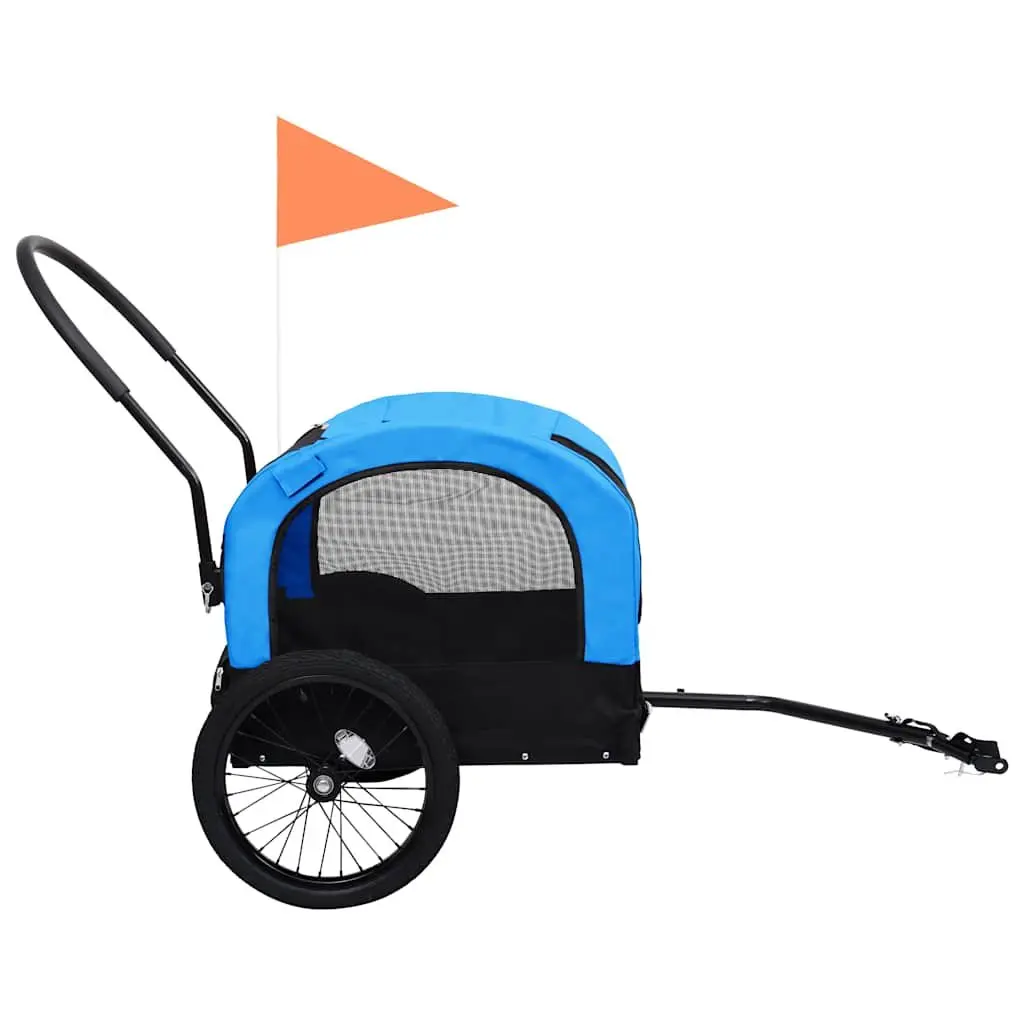 Pet Bike Trailer Jogging Stroller Blue Black 2 in 1 Steel Oxford Construction