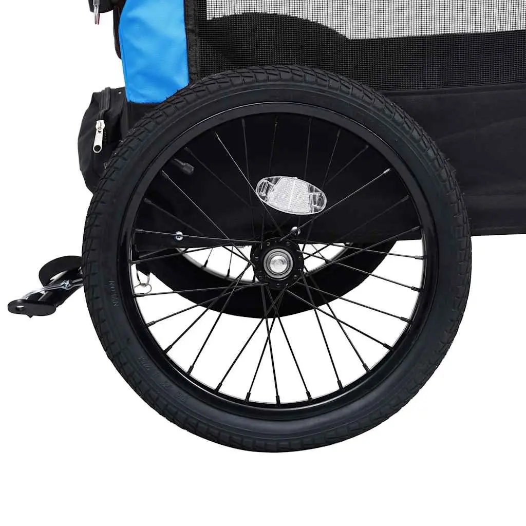 Pet Bike Trailer Jogging Stroller Blue Black 2 in 1 Steel Oxford Construction