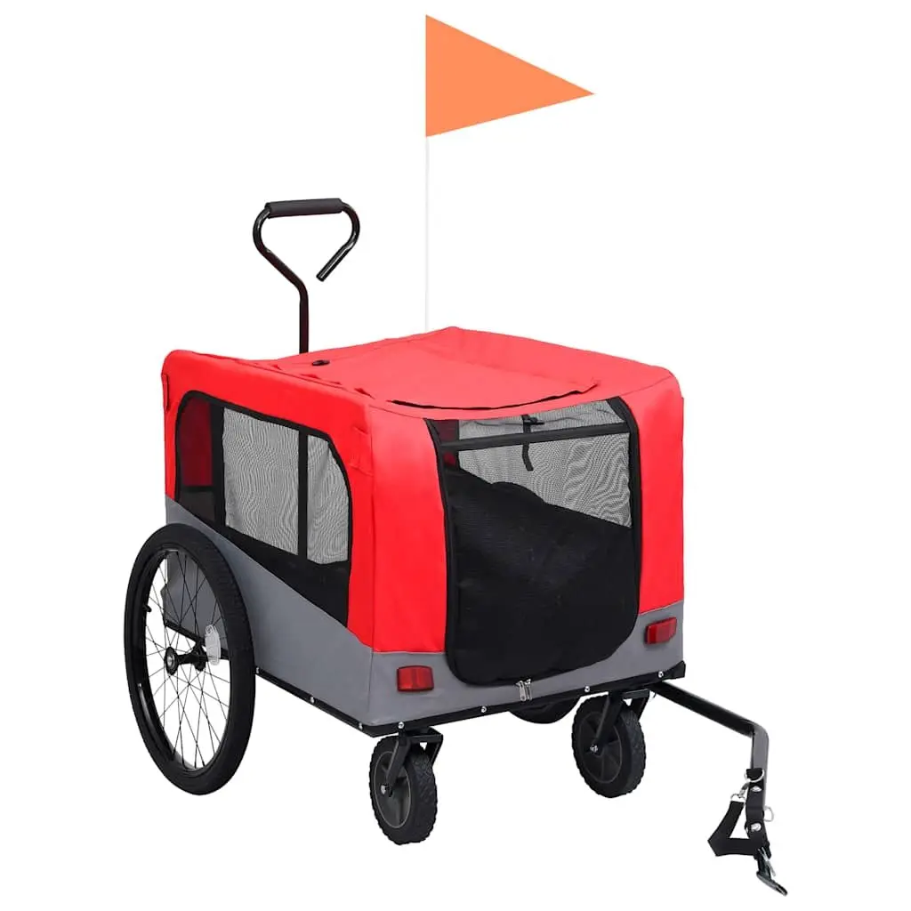 Pet Bike Trailer Jogging Stroller Steel Oxford 2-in-1 Red Grey
