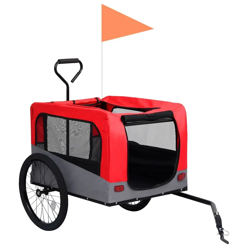 Pet Bike Trailer Jogging Stroller Steel Oxford 2-in-1 Red Grey