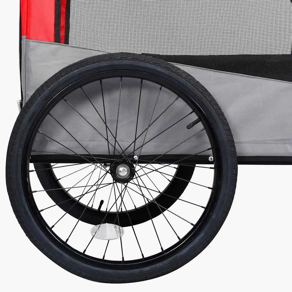 Pet Bike Trailer Jogging Stroller Steel Oxford 2-in-1 Red Grey