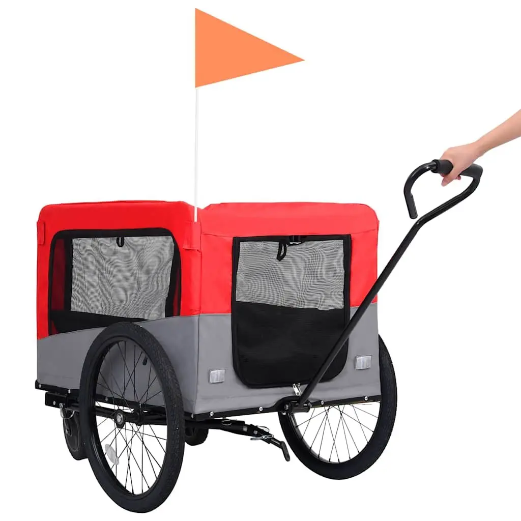 Pet Bike Trailer Jogging Stroller Steel Oxford 2-in-1 Red Grey
