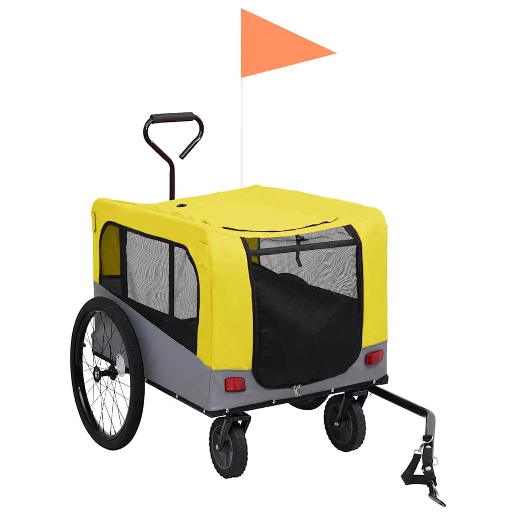 2-in-1 Pet Bike Trailer Jogging Stroller Dogs Cats Yellow Grey Suspension