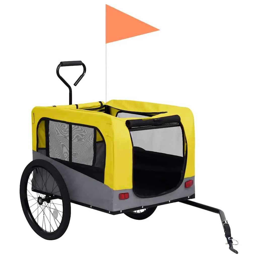 2-in-1 Pet Bike Trailer Jogging Stroller Dogs Cats Yellow Grey Suspension