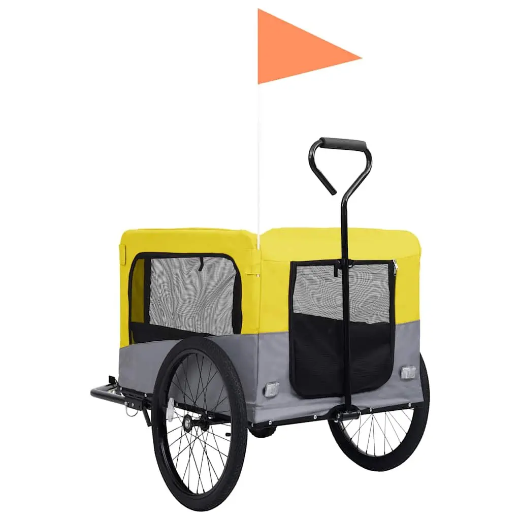 2-in-1 Pet Bike Trailer Jogging Stroller Dogs Cats Yellow Grey Suspension