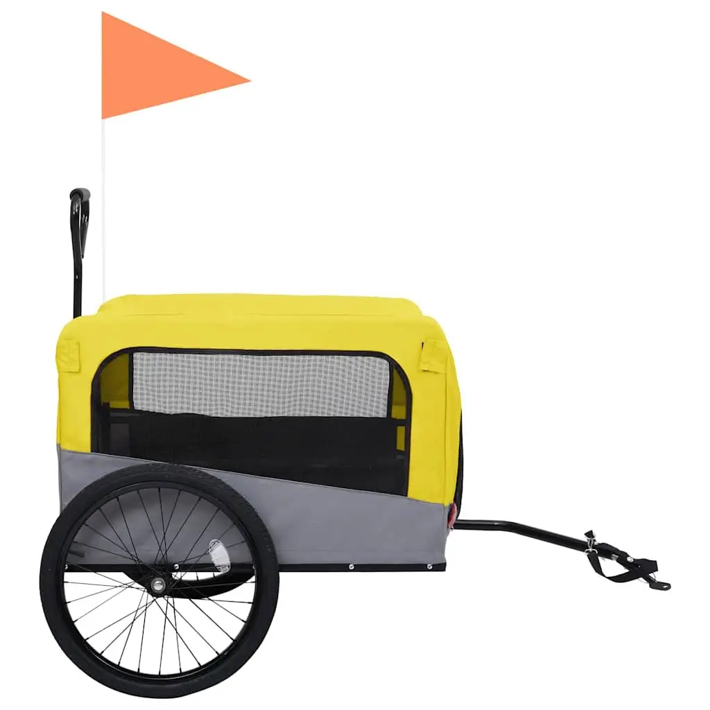 2-in-1 Pet Bike Trailer Jogging Stroller Dogs Cats Yellow Grey Suspension