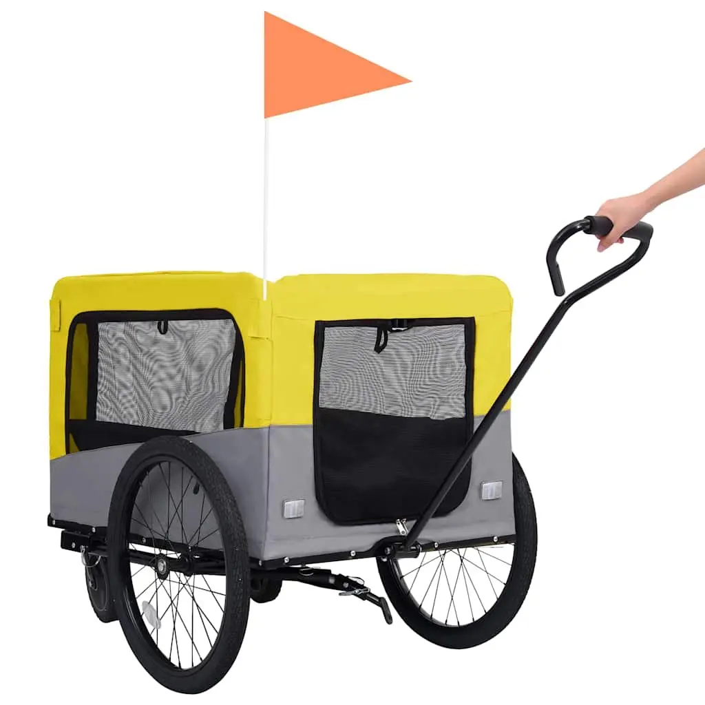 2-in-1 Pet Bike Trailer Jogging Stroller Dogs Cats Yellow Grey Suspension