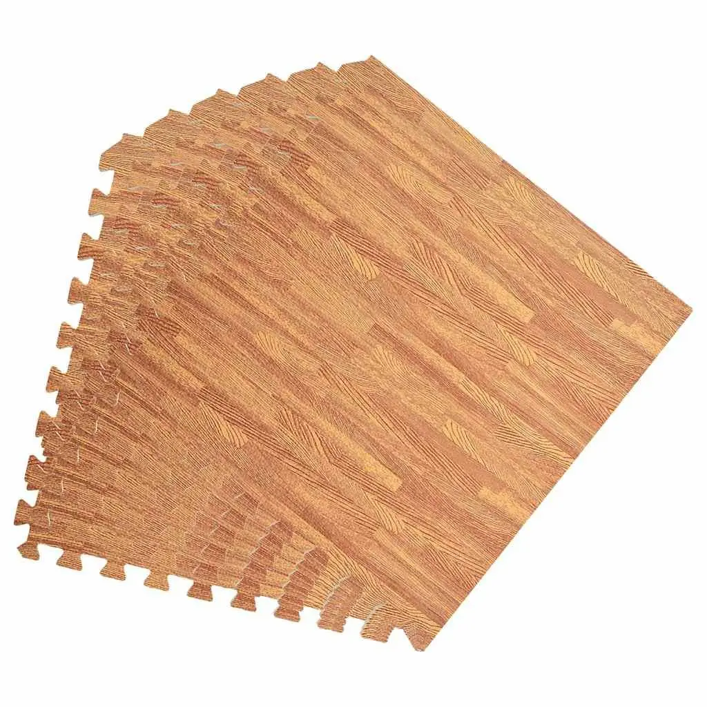 Exercise Floor Mats 12 pcs Wood Grain Pattern EVA Foam Puzzle Tiles 4.32 m²
