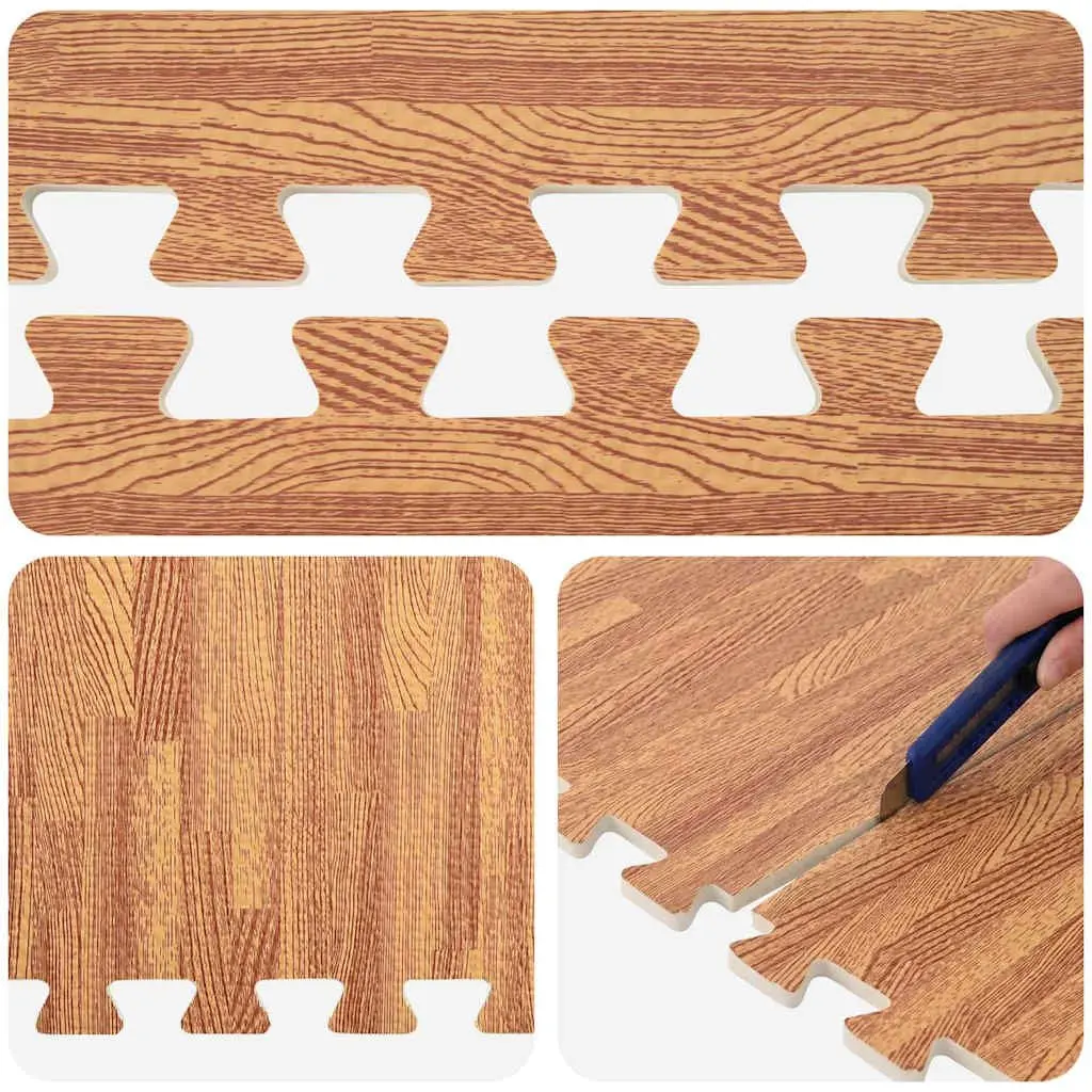 Exercise Floor Mats 12 pcs Wood Grain Pattern EVA Foam Puzzle Tiles 4.32 m²