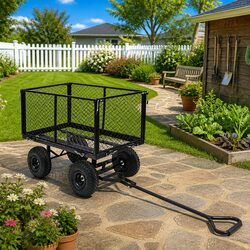 Garden Hand Trolley Black Heavy Duty Steel Cart 350kg Load Capacity Wheels