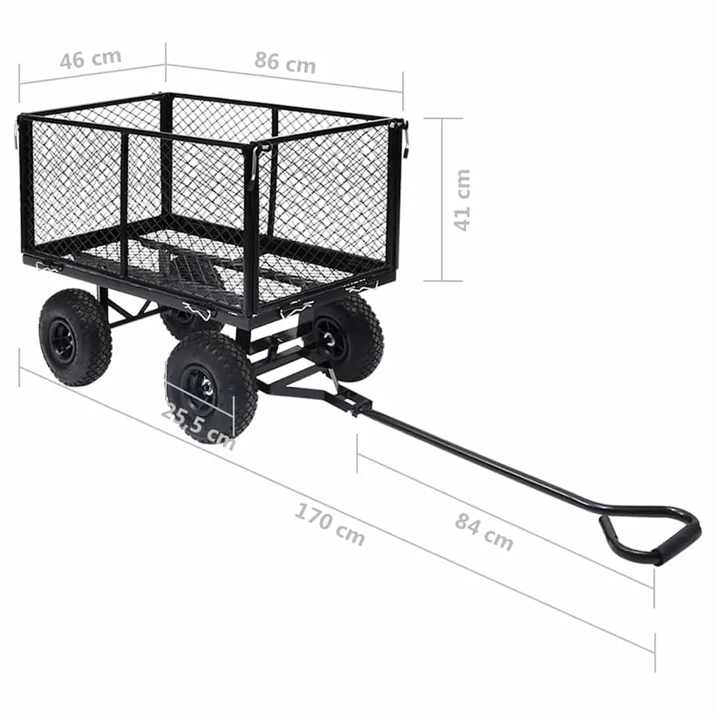Heavy Duty Steel Garden Cart Black Pneumatic Wheels 350kg Load Capacity