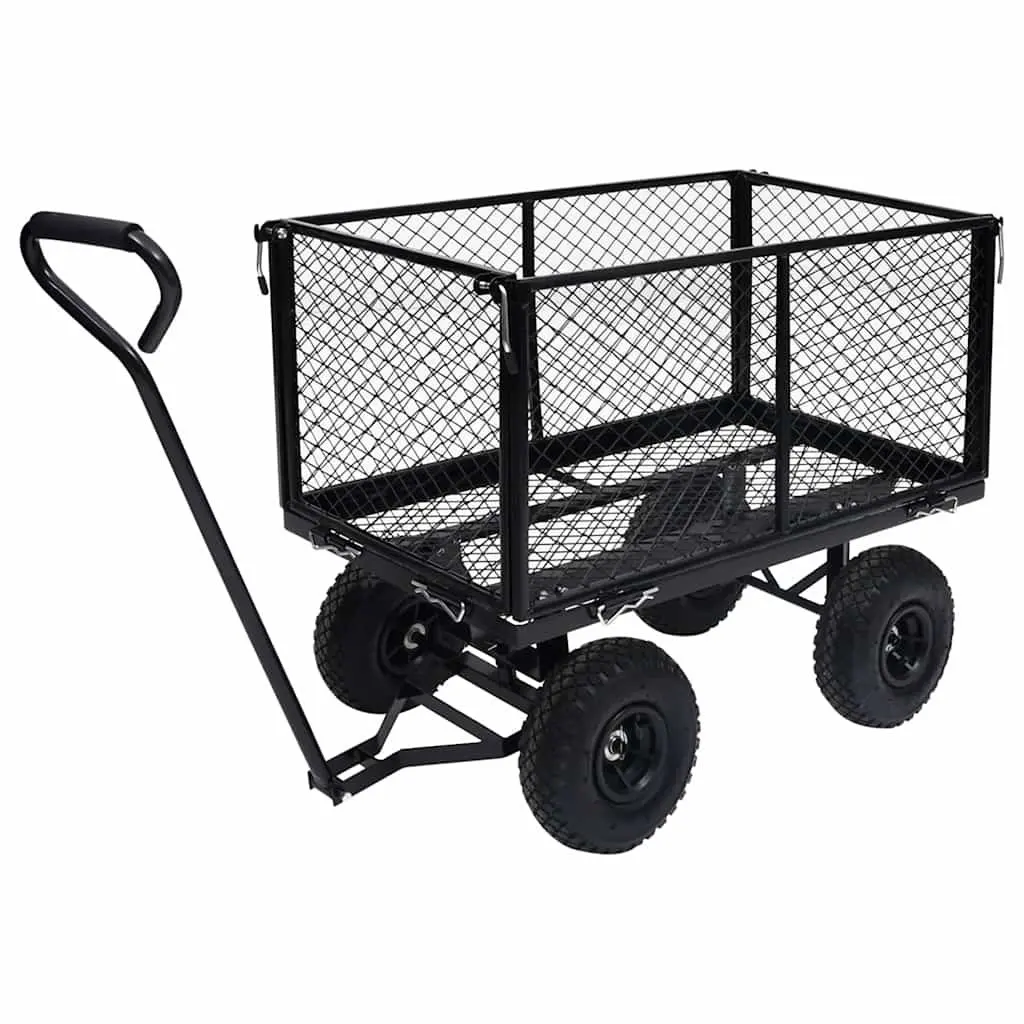 Heavy Duty Steel Garden Cart Black Pneumatic Wheels 350kg Load Capacity