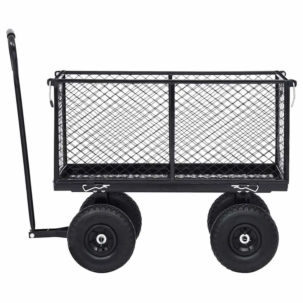 Heavy Duty Steel Garden Cart Black Pneumatic Wheels 350kg Load Capacity