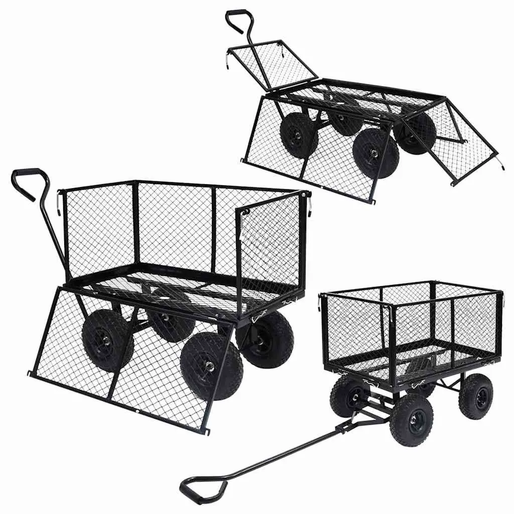 Heavy Duty Steel Garden Cart Black Pneumatic Wheels 350kg Load Capacity