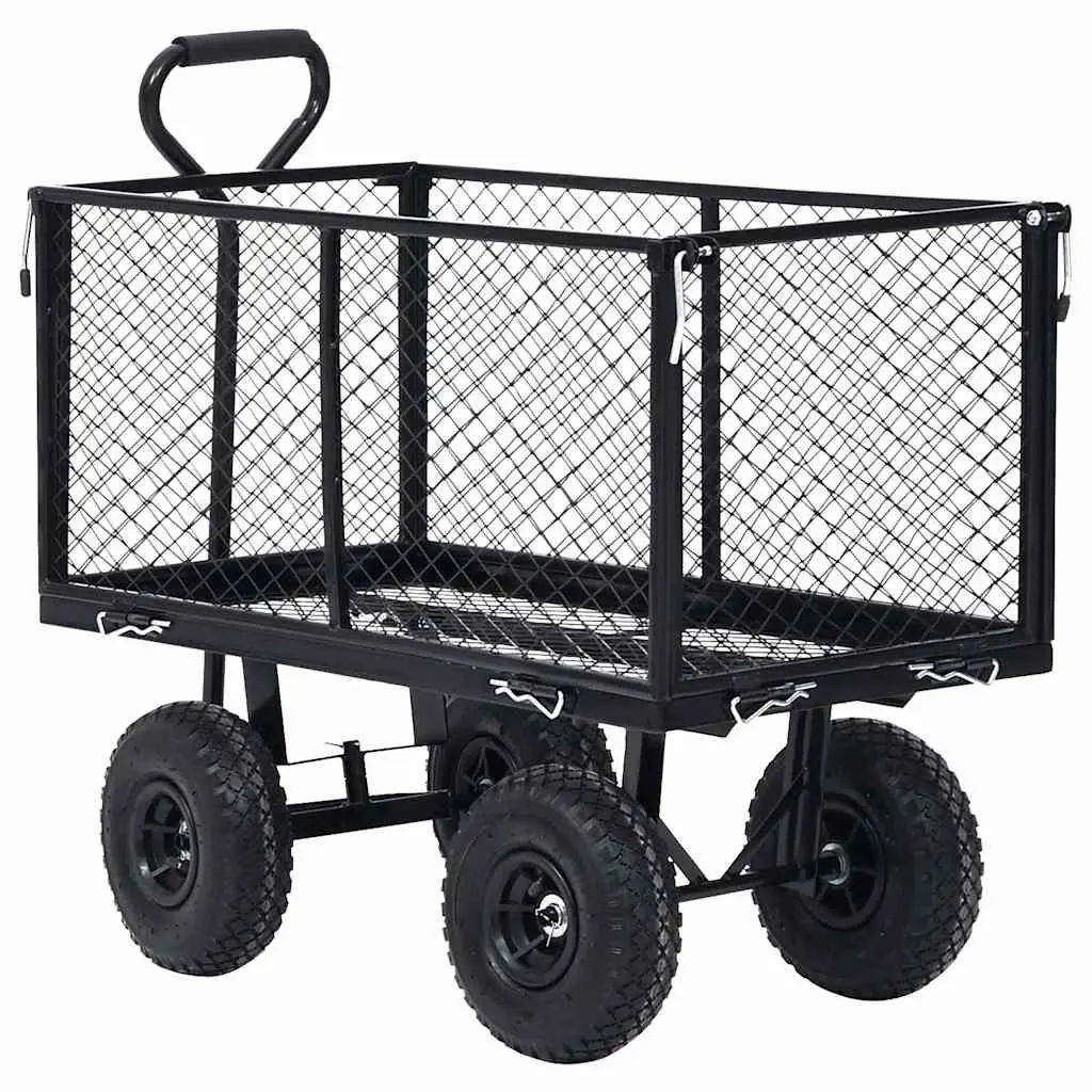 Heavy Duty Steel Garden Cart Black Pneumatic Wheels 350kg Load Capacity