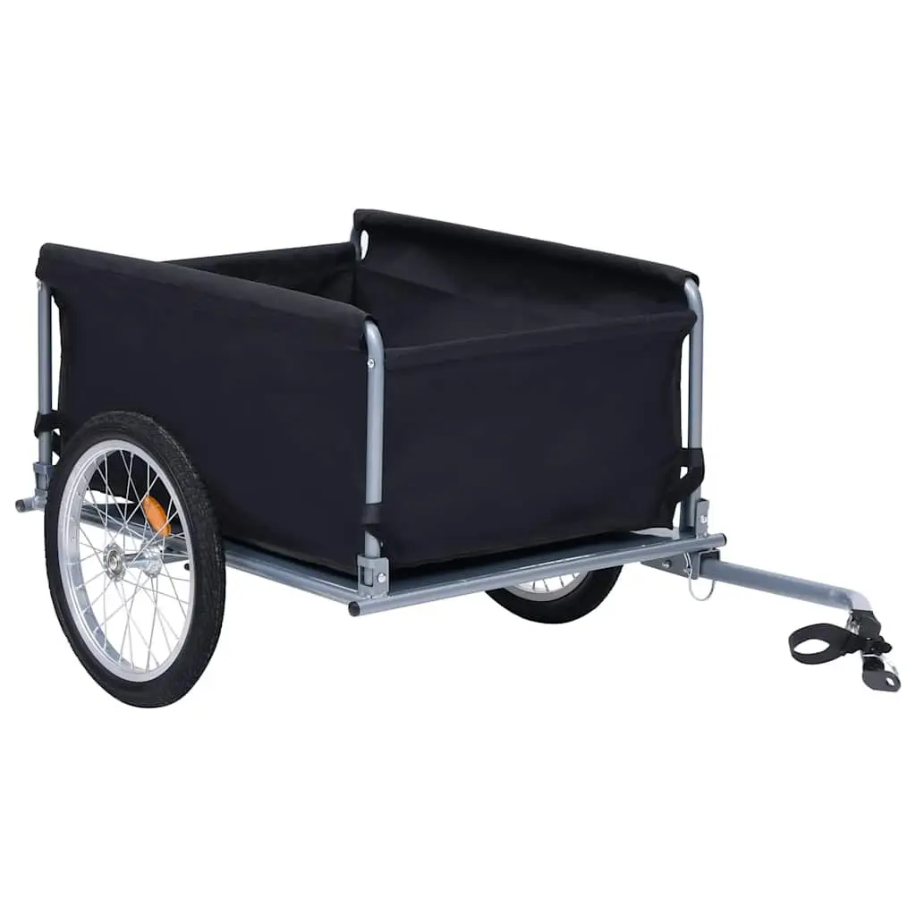 Bike Trailer Steel Frame Foldable Cargo Accessory Black 65kg Load Capacity