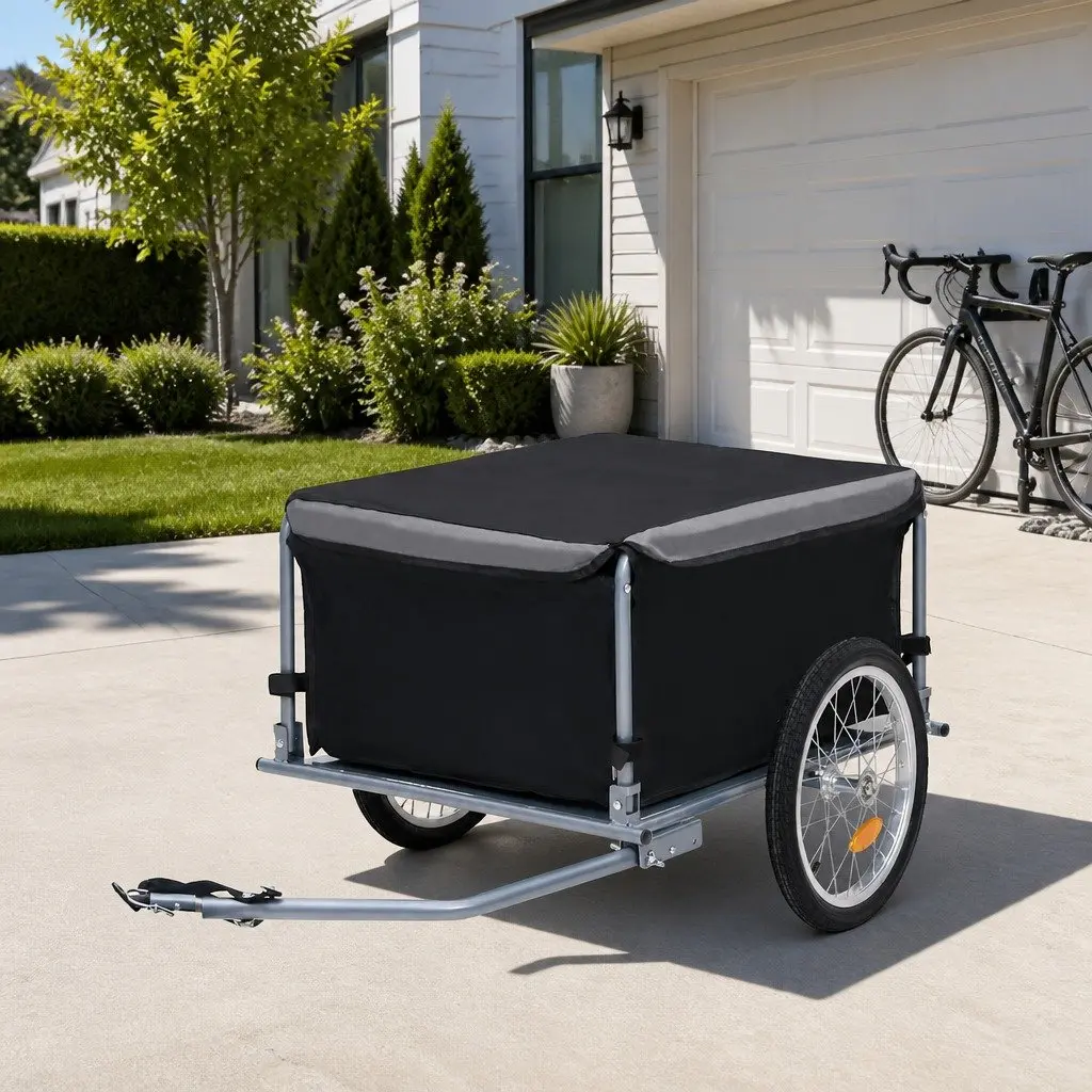 Bike Trailer 65kg Capacity Steel Frame Foldable Cargo Commute Tour Bicycle