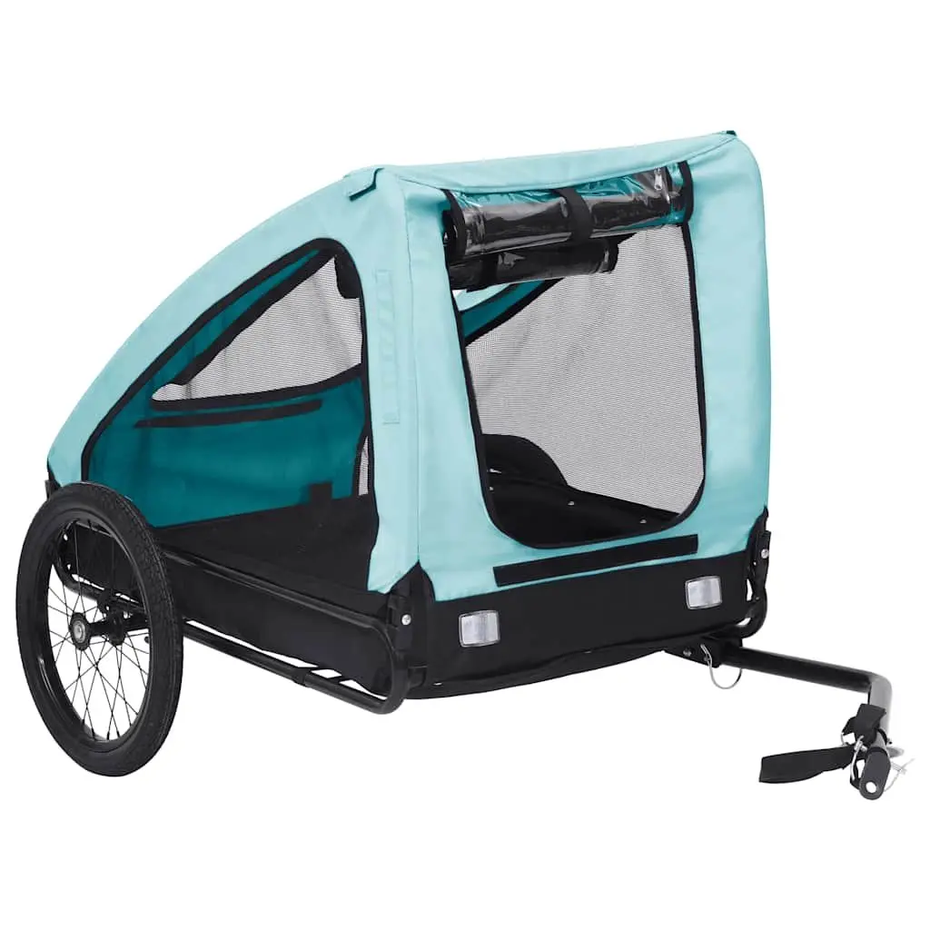 Pet Bike Trailer Blue Dog Cat Carrier Mesh Windows Folding Quick Release Hitch