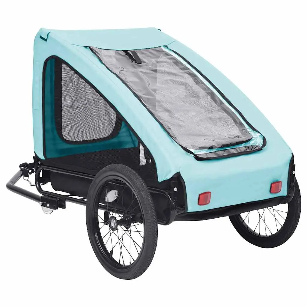 Pet Bike Trailer Blue Dog Cat Carrier Mesh Windows Folding Quick Release Hitch