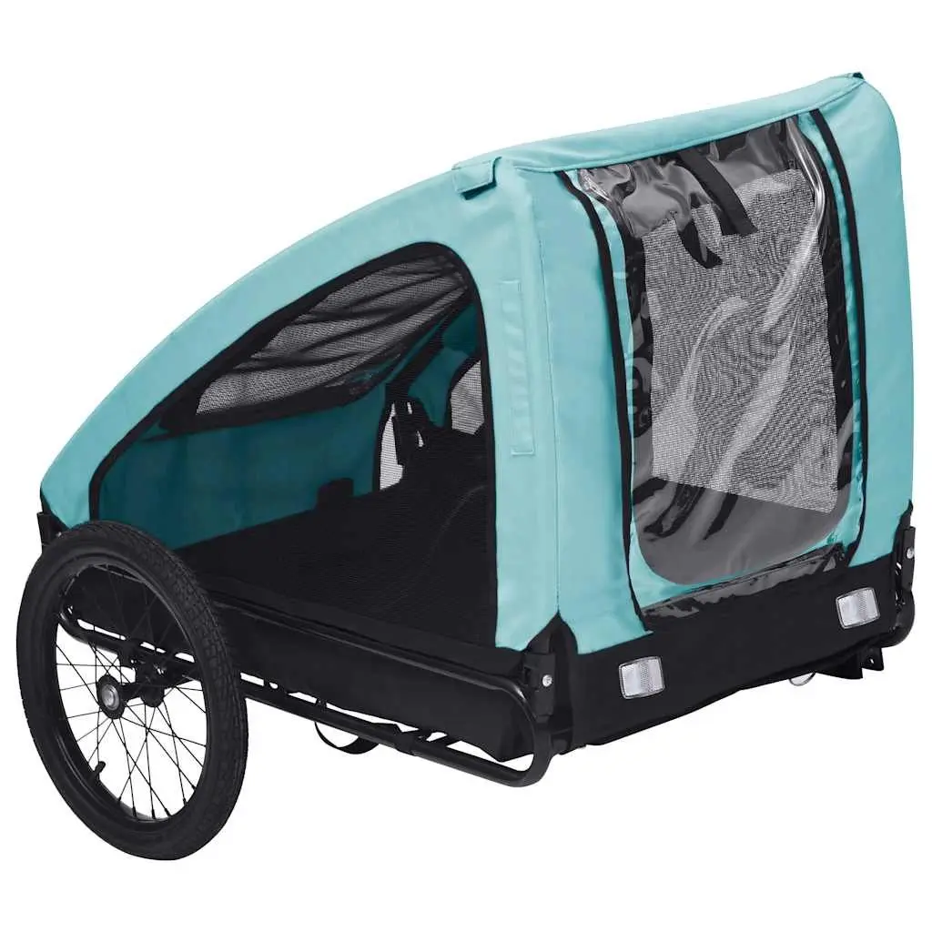 Pet Bike Trailer Blue Dog Cat Carrier Mesh Windows Folding Quick Release Hitch