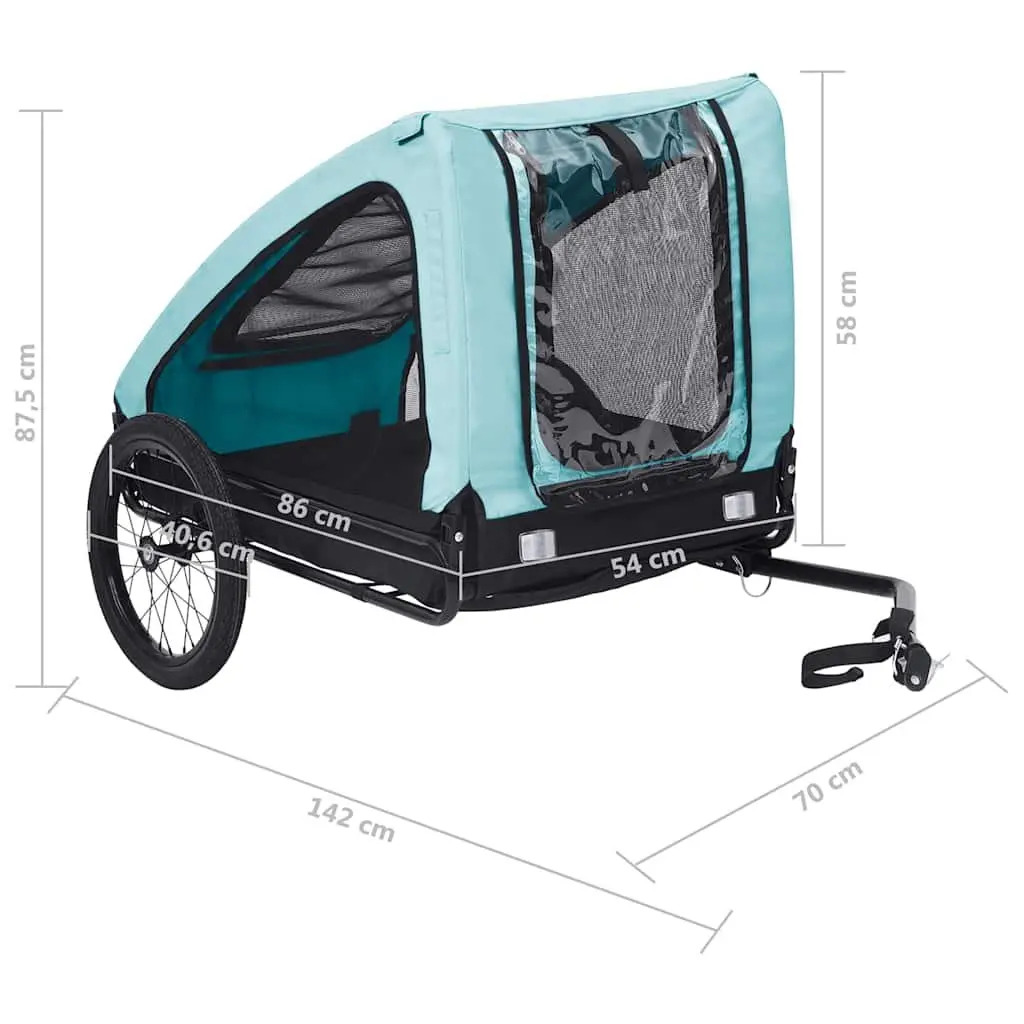 Pet Bike Trailer Blue Dog Cat Carrier Mesh Windows Folding Quick Release Hitch