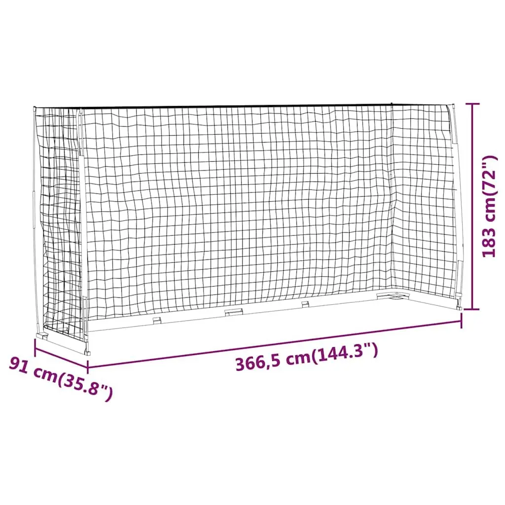 Foldable Soccer Goal Steel Frame 366.5x91x183 cm Black