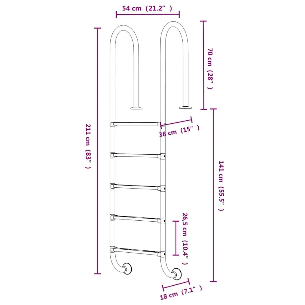 Stainless Steel Pool Ladder 54x38x211cm with Non-Slip Steps Silver Spa Access for Safe Entry and Exit
